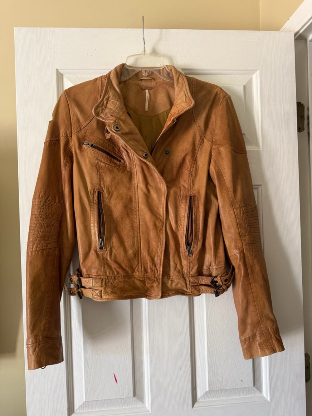 Free People genuine lamb brown leather moto style jacket. Size small.